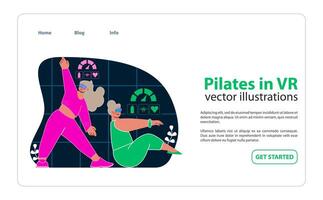 Pilates in VR. Serene virtual sessions enhancing core strength and flexibility. vector