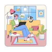 Cozy home office scene. Flat vector illustration