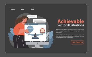 Dedicated expert underscoring the Achievable aspect of SMART goals. Flat vector illustration