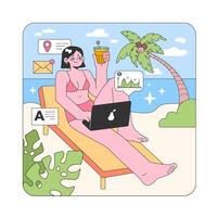 Workation paradise. Flat vector illustration.