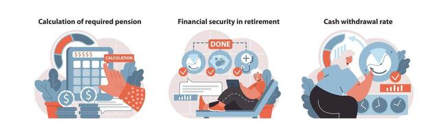 Secure Retirement set. Strategic pension calculation. vector