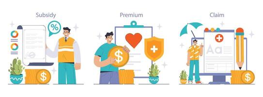 Insurance concept set. Flat vector illustration