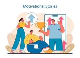 Empowerment Through Stories concept. Illustration of individuals sharing success narratives vector