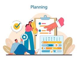 Planning phase in IT project management. Detailed depiction of strategic scheduling vector