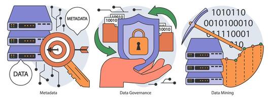 información administración colocar. datos minería, almacenamiento, Procesando y seguridad vector