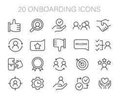 Onboarding icons set. Icons depicting key steps in welcoming and integrating new members. vector