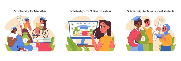 Scholarship diversity set. Flat vector illustration