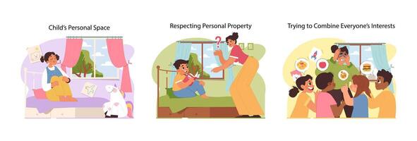 Personal space and interests set. Flat vector illustration.