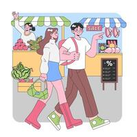 Fresh Market Bargains. Flat vector illustration.