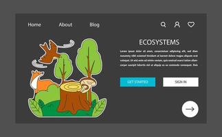 Ecosystem web banner or landing page dark or night mode. Wildlife vector