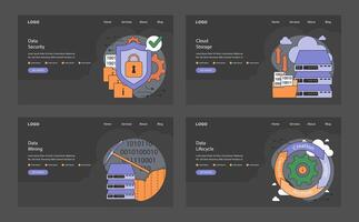 información administración web o aterrizaje oscuro o noche modo colocar. datos minería vector