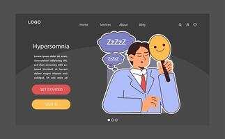 Hypersomnia dark or night mode web, landing. Excessive sleepiness neurological vector