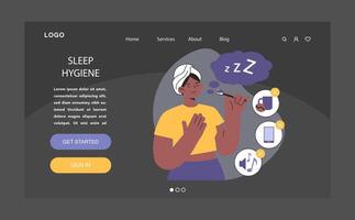 Sleep hygiene dark or night mode web, landing. Sleep routine. Peaceful vector