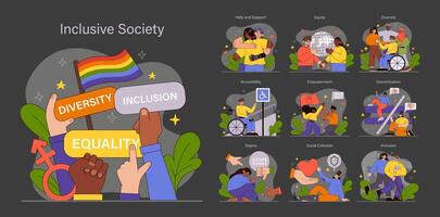 Inclusive Society set. Harmonious diversity and equality celebration. vector