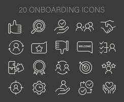 Onboarding icons set. Icons depicting key steps in welcoming and integrating new members. vector