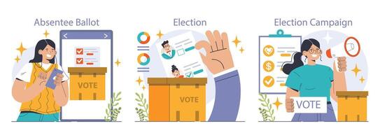 Election set. Democratic procedure, citizens choosing political party or candidate vector