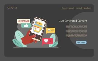 User Generated Content concept. Showcasing brand engagement through social media interactions vector