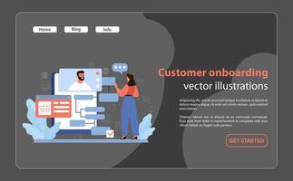 Woman engages in a digital customer onboarding process. vector