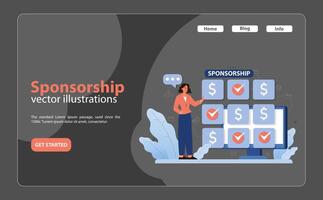 Businesswoman showcasing sponsorship opportunities. Flat vector illustration