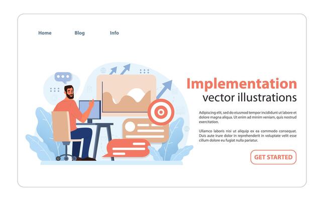 Efficient implementation in action. Flat vector illustration