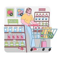 supermercado comprensión comprador. plano vector ilustración