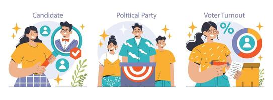 Election set. Democratic procedure, citizens choosing political party or candidate vector