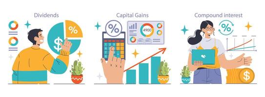 Reinvestment set. Flat vector illustration