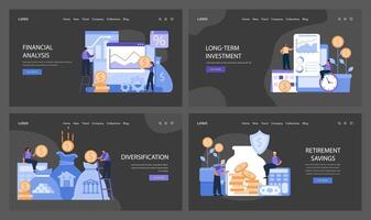 Investment strategy web or landing set. Visualizing financial analysis, vector