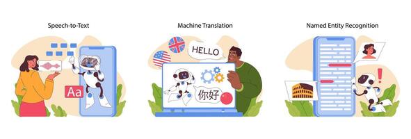 Natural language processing set. Flat vector illustration