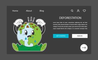 Climate change web banner or landing page dark or night mode. Deforestation. vector