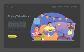 Playing Video Games concept. Friends immersed in an animated gaming session at home. vector