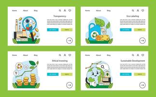 Ethical consumption web banners set. Flat vector illustration.