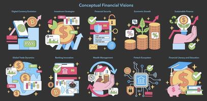 Automated financial advisors set. Depicts AI-driven advice vector