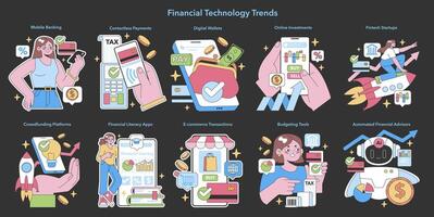 Fintech Trends set. Flat vector illustration.