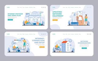 Wi-Fi network web or landing set. Specialist setting up, developing vector