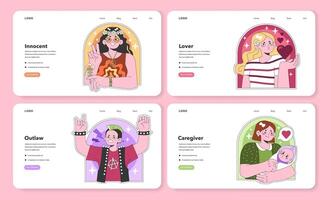 Personality psychological archetypes set. Twelve characters characteristics. vector