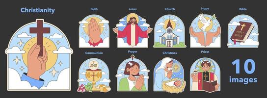 Christianity set. Flat vector illustration.