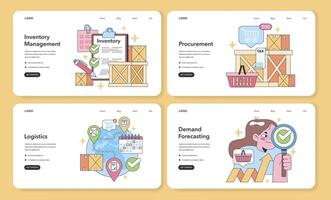 Supply chain optimization suite. Flat vector illustration