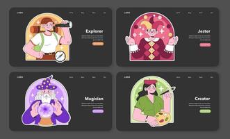 Personality psychological archetypes set. Twelve characters characteristics. vector