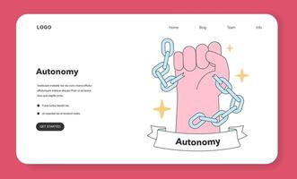 Symbol of autonomy with a clenched fist breaking chains. Flat vector illustration