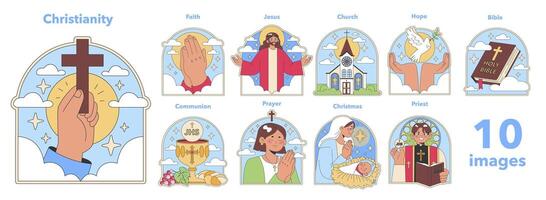 Christianity set. Flat vector illustration.