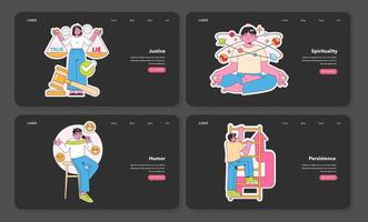 Modern web templates embodying Character Strengths. Vector illustrations for various platforms.