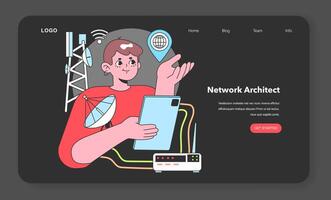 A Network Architect orchestrates the digital backbone of our world, ensuring seamless connectivity with a masterful blend of technology and innovation. vector