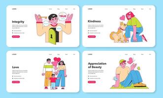 web interfaz exhibiendo personaje puntos fuertes atractivo vector ilustraciones para temático sitios web