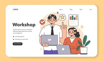 Training workshop web banner or landing page. Interactive vector