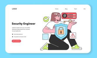 A Security Engineer confidently wields digital protection tools, symbolizing the critical role of cybersecurity in safeguarding IT infrastructure vector