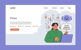 AI ethics web or landing. User using a laptop. Artificial intelligence provide vector