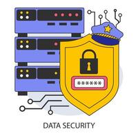 Data security. Shielded servers and encrypted access points. Secure data vector