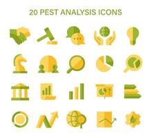 PEST analysis icon set. Visual metaphors for business strategy components. political, economic, social, technological factors. vector