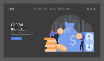 Capital Increase dark or night mode web, landing. Demonstrating strategies vector